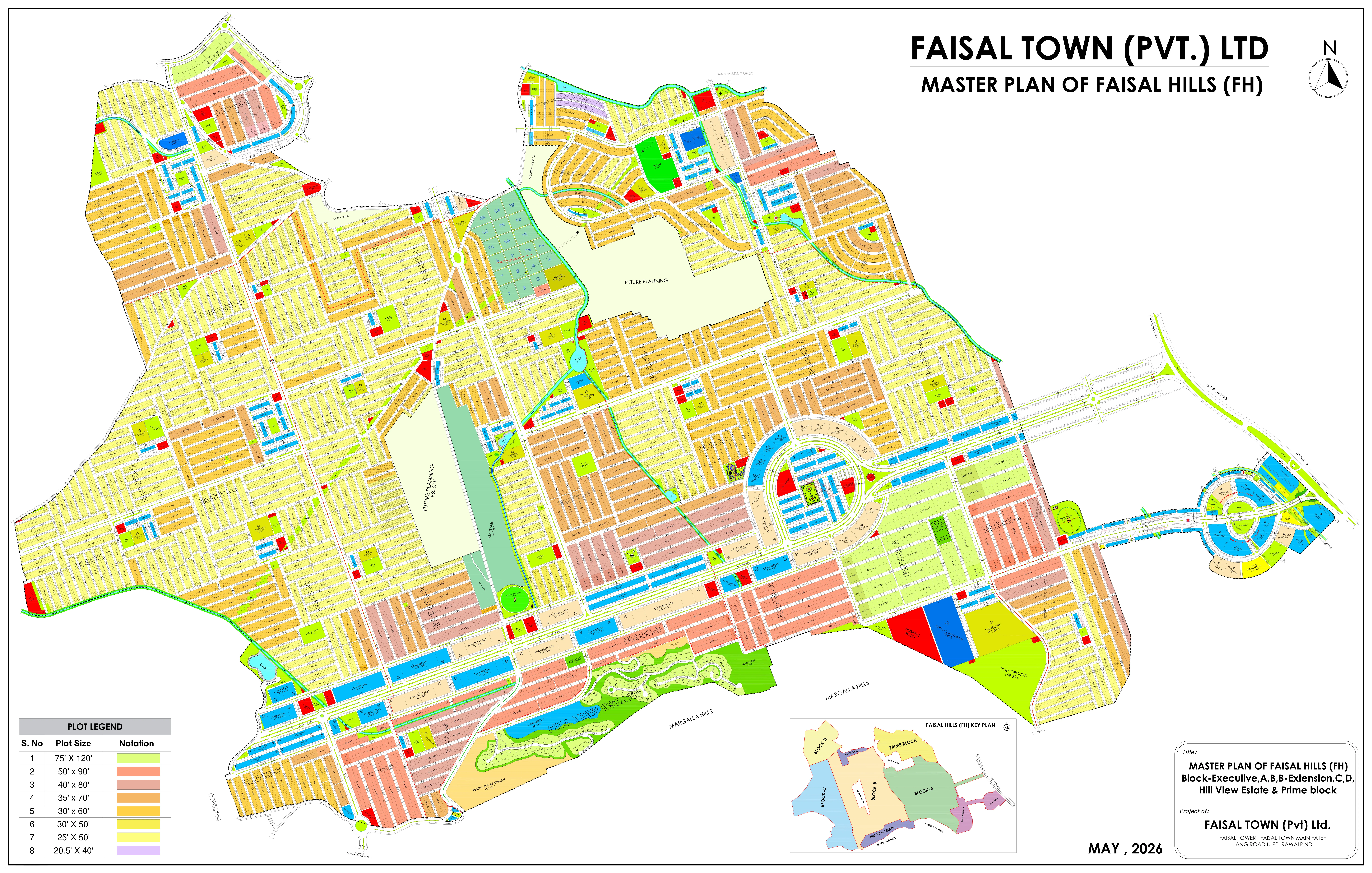 Faisal Hills Block B map showing sectors, parks, mosques and the main boulevard