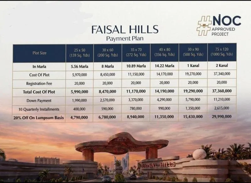 Faisal Hills Prime Block Official Payment Plan Schedule & Rates